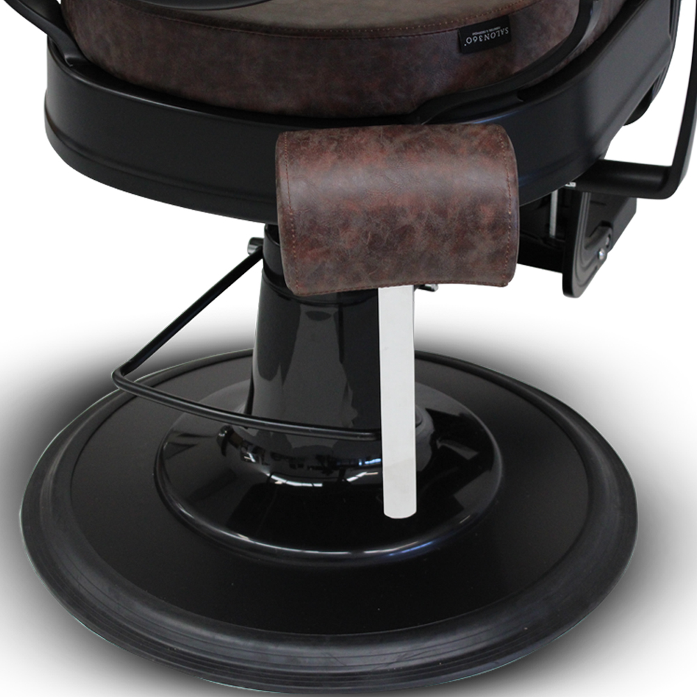 Salon360 New Prince Barber Chair - Chestnut Brown Vinyl, Matte black frame