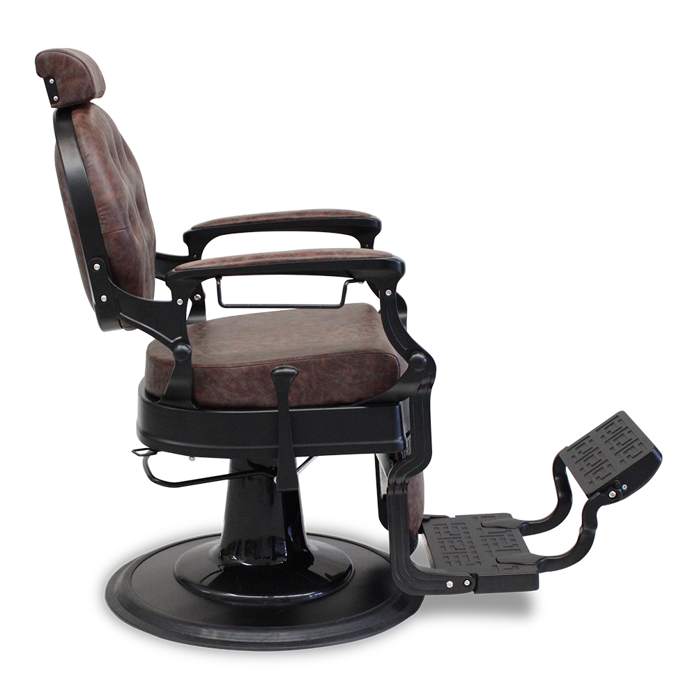 Salon360 New Prince Barber Chair - Chestnut Brown Vinyl, Matte black frame