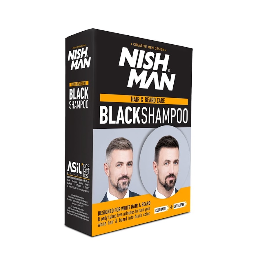Nish Man Hair & Beard Coloring Black Shampoo 200 + 200ml Set